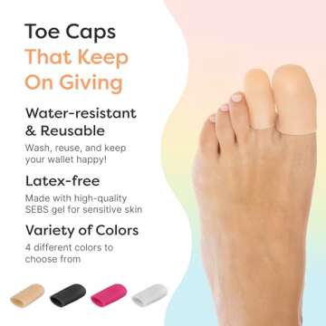ZenToes 6 Pack Gel Toe Cap and Protector - Cushions and Protects to Provide Relief from Missing or Ingrown Toenails, Corns, Blisters, Hammer Toes (Large, Beige)