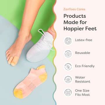 ZenToes 6 Pack Gel Toe Cap and Protector - Cushions and Protects to Provide Relief from Missing or Ingrown Toenails, Corns, Blisters, Hammer Toes (Large, Beige)