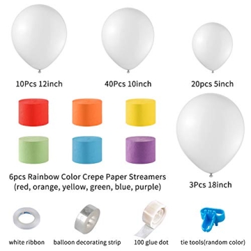JOYYPOP Rainbow Party Decorations with White Balloon Garland and Rainbow Crepe Paper Streamers for Rainbow Baby Shower Rainbow Birthday Party