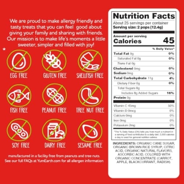 YumEarth Organic Pops Variety Pack 50 Allergy-Friendly Vegan