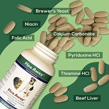 Flea Away All Natural Supplement for Fleas, Ticks, and Mosquitos Prevention for Dogs and Cats, 100 Chewable Treat Tablets, Single