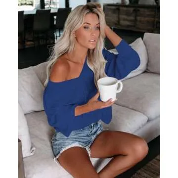 ReachMe Women's Oversized Off-Shoulder Waffle Knit Sweater