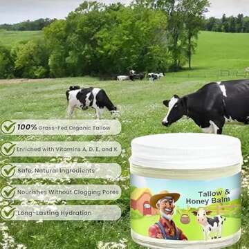 Tallow & Honey Balm – Handmade All-Natural Moisturizer with Grass-Fed Beef Tallow & Raw Wild Honey...