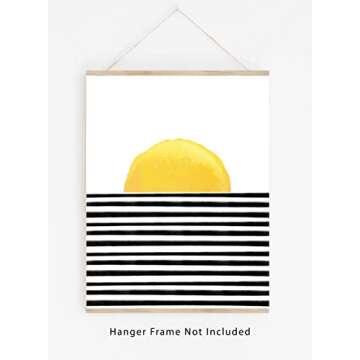 Abstract Yellow, Black & White Sunset Wall Art Print - Modern Home Decor