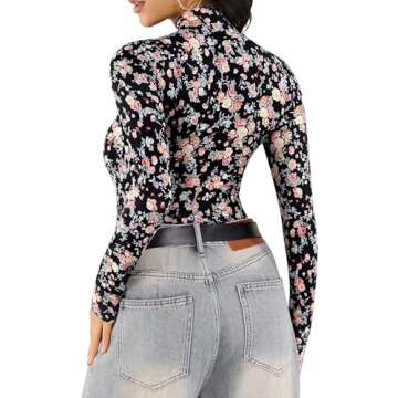 MANGOPOP Women's Mock Turtle Neck Long Sleeve Tops Bodysuit Jumpsuit