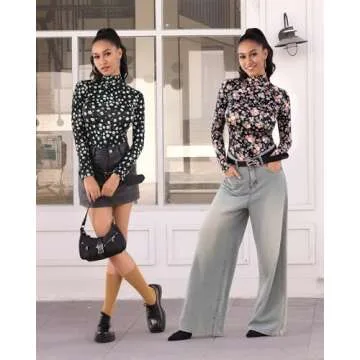 MANGOPOP Women's Mock Turtle Neck Long Sleeve Tops Bodysuit Jumpsuit