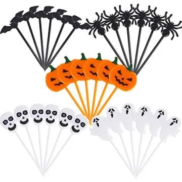 SULOLI Halloween Animal Fruit Food Picks, 50 PCS Fruit Fork Cartoon Pattern Fruit Pick for Kids Holiday Birthday Themed Party