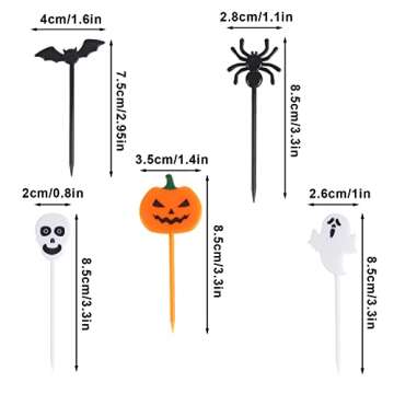 SULOLI Halloween Animal Fruit Food Picks, 50 PCS Fruit Fork Cartoon Pattern Fruit Pick for Kids Holiday Birthday Themed Party