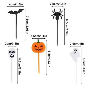 SULOLI Halloween Animal Fruit Food Picks, 50 PCS Fruit Fork Cartoon Pattern Fruit Pick for Kids Holiday Birthday Themed Party