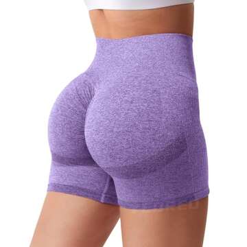 YEOREO Women High Waist Workout Yoga Gym Smile Contour Seamless Cycling Shorts Purple XS