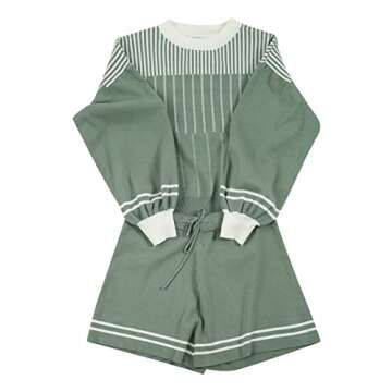 Gihuo Women's Striped Knit Pullover Sweater & Shorts Set