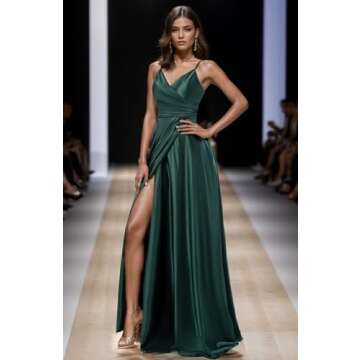 LIKESEEDD Teal Silk Bridesmaid Dresses for Wedding V-Neck Satin Corset Prom Formal Dress with Slit US0