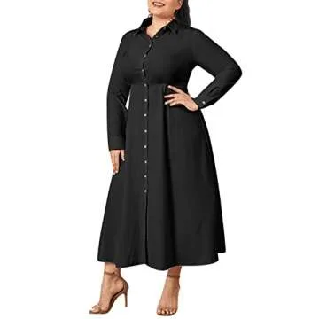 VONDA Women Lapel Maxi Shirt Dress - Elegant and Versatile