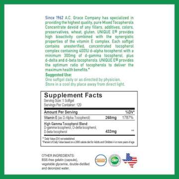 UNIQUE E A.C. Grace Company 120 Natural Vitamin E Soft Gels