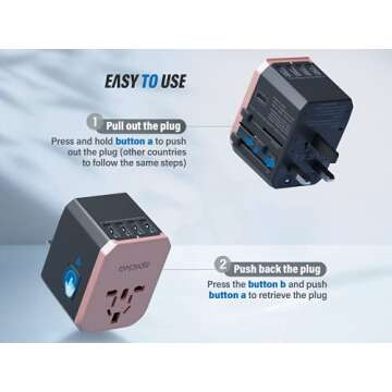 EPICKA Universal Travel Power Adapter - All in One Worldwide Wall Charger AC Plug Adaptor with 5.6A Smart Power and 3.0A Type-C for USA EU UK AUS (TA-105, Rose Gold)