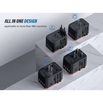 EPICKA Universal Travel Power Adapter - All in One Worldwide Wall Charger AC Plug Adaptor with 5.6A Smart Power and 3.0A Type-C for USA EU UK AUS (TA-105, Rose Gold)