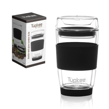 Tupkee Double Wall Glass Tumbler - 8-Ounce, Eco-Friendly Reusable Coffee Mug