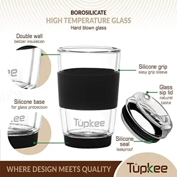 Tupkee 8oz Double Wall Glass Travel Mug - Eco-Friendly Design
