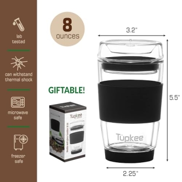 Tupkee 8oz Double Wall Glass Travel Mug - Eco-Friendly Design