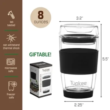 Tupkee 8oz Double Wall Glass Travel Mug - Eco-Friendly Design