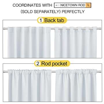 NICETOWN Living Room Curtain Panels - (Cloud Grey Color) W52 x L108, 2 PCs, Back Tab/Rod Pocket Room Darkening Window Treatment Draperies