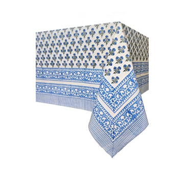 ATOSII Gulbahar Blue Hand Block Printed Tablecloth 60 x 90