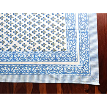ATOSII Gulbahar Blue Hand Block Printed Tablecloth 60 x 90