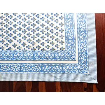 ATOSII Gulbahar Blue Hand Block Printed Tablecloth 60 x 90