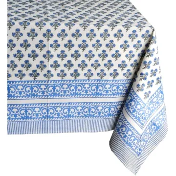 ATOSII Gulbahar Blue Hand Block Printed Tablecloth 60 x 90