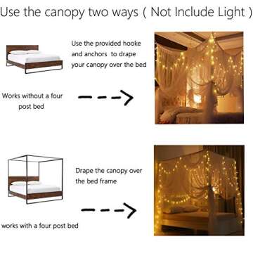 Comtelek Elegant Bed Canopy Mosquito Net Set, Four Corner Post Curtains, Stick Hook &Profession Rope...