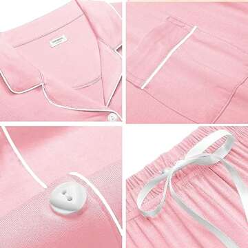 SWOMOG Womens Button Down Pajamas Set Short Sleeve Sleepwear Bride Soft Pj Lounge Sets XS-3XL Pink Piping Trim X-Small
