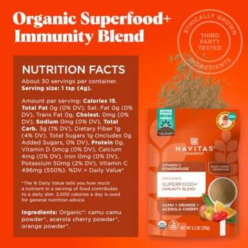 Navitas Organics Superfood+ Immunity Blend (Camu + Orange + Acerola Cherry), 30 Servings — Organic, Non-GMO, Vegan, Gluten-Free, Keto & Paleo, 4.2 Ounce…