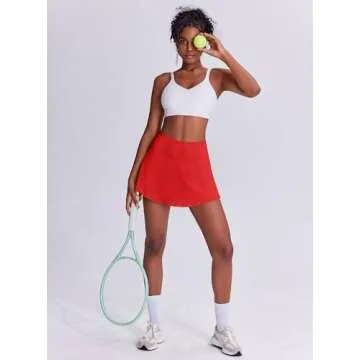 PINSPARK Tennis Skirts for Women Pleated Athletic Skort Lightweight Golf Skirts with Pocket Pickleball Outfits,Red Small