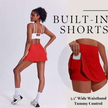 PINSPARK Tennis Skirts for Women Pleated Athletic Skort Lightweight Golf Skirts with Pocket Pickleball Outfits,Red Small