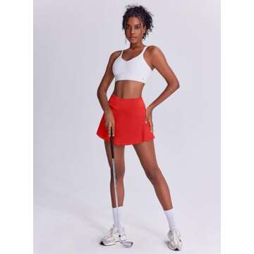 PINSPARK Tennis Skirts for Women Pleated Athletic Skort Lightweight Golf Skirts with Pocket Pickleball Outfits,Red Small