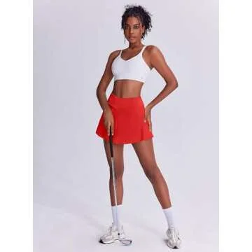 PINSPARK Tennis Skirts for Women Pleated Athletic Skort Lightweight Golf Skirts with Pocket Pickleball Outfits,Red Small