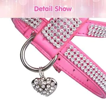 EXPAWLORER Pet Harness-Rhinestone Bling Small Cat Harness with Heart Pendant, Soft Genuine Leather Padded Dog Harness Small Sized Dog for Puppy Cat, Pink