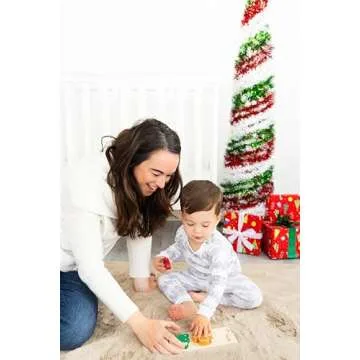 Pearhead 3 Piece Wooden Holiday Puzzle, Kids Christmas Puzzle, Holiday Puzzle Stocking Stuffer, Christmas Toys for Children, Holiday Toy Ideas, 3 Piece Set