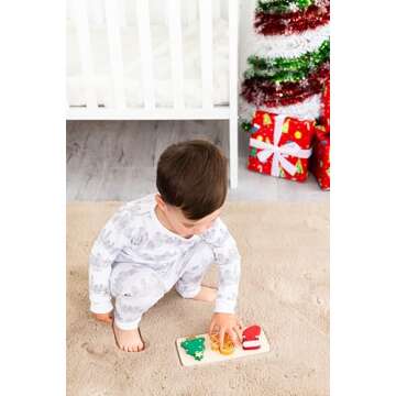 Pearhead 3 Piece Wooden Holiday Puzzle, Kids Christmas Puzzle, Holiday Puzzle Stocking Stuffer, Christmas Toys for Children, Holiday Toy Ideas, 3 Piece Set