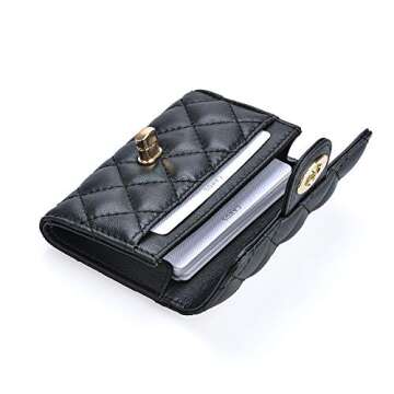 PEONY SUPREME Luxury Black Quilted Leather Wallet Credit Card Holder Wallet Small Wallet Compact Wal...