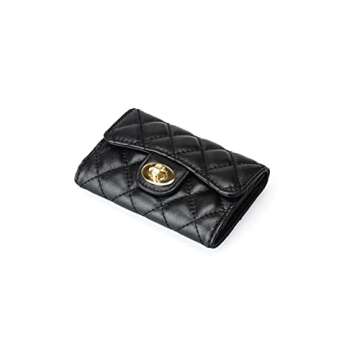 PEONY SUPREME Luxury Black Quilted Leather Wallet Credit Card Holder Wallet Small Wallet Compact Wallet Coin Purse Business Card Holder Gift for Women Gift for Girl