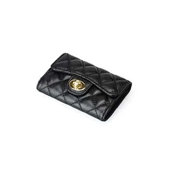 PEONY SUPREME Luxury Black Quilted Leather Wallet Credit Card Holder Wallet Small Wallet Compact Wallet Coin Purse Business Card Holder Gift for Women Gift for Girl