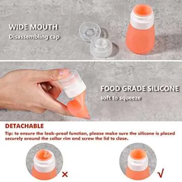 Webake 2oz Leak Proof Silicone Sauce Bottles Set 5 Pack