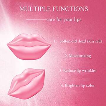 20Pcs Moisturizing/Plumping Lip Mask, Pink Lip Patches Restores Moisture Lip Mask for Dry Lips and Lines Overnight Care, Gel Lip Treatment Masks