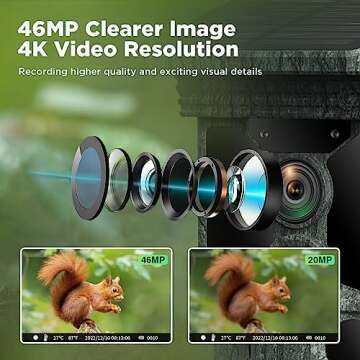 VOOPEAK Trail Camera Solar Powered 46MP 4K 30FPS, WiFi Bluetooth Game Camera with 120°Wide-Angle Motion Activated with Night Vision 0.1s Trigger Time IP66 Waterproof for Wildlife Monitoring Security