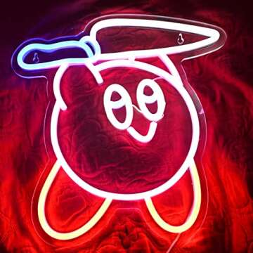 Kawaii Anime Kirbee Knife Colorful Led Neon Signs,Retro style Neon Light For Gamers and Anime Fans P...