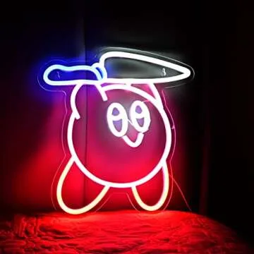 Kawaii Anime Kirbee Knife Colorful Led Neon Signs,Retro style Neon Light For Gamers and Anime Fans Perfect for Gaming rooms, Kids Room,13 Inches USB Powered Led light