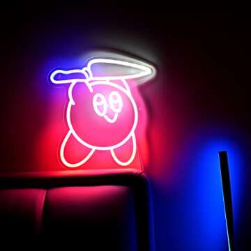 Kawaii Anime Kirbee Knife Colorful Led Neon Signs,Retro style Neon Light For Gamers and Anime Fans Perfect for Gaming rooms, Kids Room,13 Inches USB Powered Led light