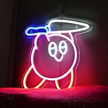Kawaii Anime Kirbee Knife Colorful Led Neon Signs,Retro style Neon Light For Gamers and Anime Fans Perfect for Gaming rooms, Kids Room,13 Inches USB Powered Led light