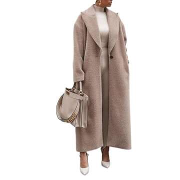 Women's winter solid color double-breasted long trench coat, classic lapel plush women's coat, belt (Color : Khaki, Size : XX-Large)